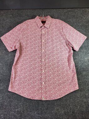 UNTUCKit Shirt Men Red Floral Short Sleeve Slim Fit Button Up Size Large Nylon